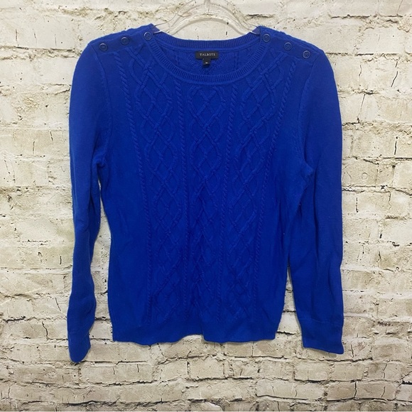 Talbots Royal Blue Lambswool Blend Button Shoulder Sweater - Picture 1 of 5